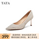 他她（TATA）酒杯鞋婚鞋新娘鞋伴娘鞋宴會高跟鞋女鞋細(xì)跟配裙子單鞋新 粉金（7cm）-流光款 38