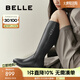 百麗（Belle）七夕禮物復(fù)古時髦騎士靴女商場同款真皮顯瘦長筒靴3NF73DG4 黑色 38 (240mm)