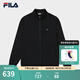 FILA 斐樂(lè)官方男士針織長(zhǎng)袖外套2025夏新款休閑基礎(chǔ)立領(lǐng)運(yùn)動(dòng)上衣 正黑色-BK L 175/96A/L