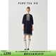 茶·愫【波西米亞】puretea茶愫落肩泡泡袖層次蕾絲花邊連衣裙女25夏新 墨藍 S