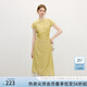 范思藍恩扶柳煙綠新中式旗袍連衣裙女夏裝假兩件拼接肌理感裙子 芥末黃 XL （正碼正拍，卡碼拍大）