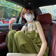 PMOG日系復古綠色背帶褲女學(xué)生韓版寬松春夏2025新款休閑連體闊腿褲女 綠色 單件褲子 S 建議80-95斤