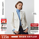 朗姿法式工裝風(fēng)口袋復(fù)古小香風(fēng)夾克短外套長(zhǎng)袖上衣春季新款 米白色2 S
