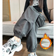 冪芫美式工裝褲女秋冬季加絨2025新款寬松哈倫休閑束腳登山運動(dòng)沖鋒褲 灰色【秋冬加絨款】 XL 116-125斤