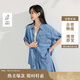 茵曼100%萊賽爾法式牛仔襯衫夏季寬松短袖襯衣 牛仔藍(lán)-18525645 XL