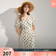 三彩2025夏季新款法式復(fù)古波點(diǎn)連衣裙V領(lǐng)寬松大擺A字長(zhǎng)裙度假M(fèi) 米白色 S 155/80A