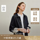 茵曼拼接條紋原色短牛仔外套2025秋女裝新款復(fù)古上衣 深牛仔藍(lán) S