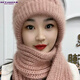 碧璟爾圍巾帽子一體新款手工編織松鼠絨帽子圍巾一體帽風(fēng)雪帽 豆沙粉