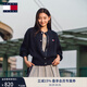 TOMMY JEANS【粗絞花】秋冬女裝復古學(xué)院風(fēng)慵懶風(fēng)寬松圓領(lǐng)針織開(kāi)衫外套 深海藍C1G XS （推薦：100斤以下）