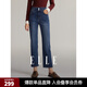 ELLE深藍(lán)色復(fù)古高腰直筒牛仔褲女2024冬裝新款設(shè)計(jì)感小眾小腳褲子 牛仔藍(lán) L