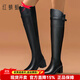 紅蜻蜓女靴長(cháng)靴粗跟瘦腿冬季新款英倫風(fēng)長(cháng)筒過(guò)膝女靴子 黑色 37
