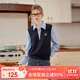 白鹿語(yǔ)春秋學(xué)院風(fēng)假兩件衛衣翻領(lǐng)時(shí)尚撞色條紋減齡上衣女 藏藍色 M 