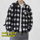 頭號青年長(cháng)袖襯衫男春秋季新款格子襯衣加肥大碼寬松休閑外套男士 黑 8XL