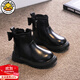 G.DUCKKIDS小黃鴨女童中幫小皮靴鞋秋冬季中小兒童女寶寶馬丁靴小女孩公主靴 黑色 二棉靴 27碼 內長(cháng)約16.8cm