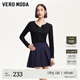 VEROMODA半身裙女2025秋冬新款條紋學(xué)院風(fēng)箱褶百褶短裙325116034 深藍(lán)色 L
