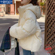 莫代爾羽絨棉服女2025冬季新款韓系設計感連帽棉衣小眾加厚保暖棉襖外套 米白色 M 建議100-120斤