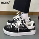 RXEX男鞋ins潮流情侶面包鞋春秋季帆布拼接男女休閑滑板鞋運動(dòng)鞋子男 黑白 42 (260mm)