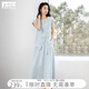對白萊賽爾亞麻混紡襯衫套裝裙女2025夏新款半裙高級感穿搭一整套 淺藍色 M