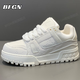 BFGN輕奢牛皮男鞋2025秋冬季新款小白鞋男厚底增高板鞋運動(dòng)休閑鞋子男 白色【皮面】-高端男鞋 41 皮鞋碼