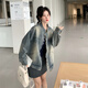 哈魯?shù)厦朗綇?fù)古水洗牛仔外套女2025秋季新款寬松韓系高級(jí)感夾克上衣外搭 做舊藍(lán) M (80-100斤）
