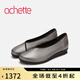 achette雅氏4S23 2025早春新款柔軟鹿皮淺口單鞋撞色交叉平底鞋 S3/14-金棕色/黑色 37