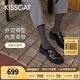 KISSCAT接吻貓25年新董璇/毛曉彤同款小D扣厚底樂福鞋百搭小皮鞋單鞋女 黑色 （瘦腳卡碼拍小一碼） 37