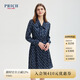 PRICH季款系帶飄領(lǐng)鑰匙印花收腰V領(lǐng)連衣裙 59海軍藍 M 165