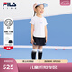 FILA KIDS斐樂童裝兒童套裝2025年夏季新款女童短袖t恤短裙兩件套 玉石白-WT 130