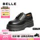 百麗（Belle）七夕禮物復(fù)古抓皺牛津鞋女25秋新牛皮厚底休閑單鞋B2779CM5預(yù)售 黑色 37 (235mm)