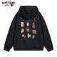 查爾斯桃心動(dòng)物印花連帽衛衣男女同款情侶百搭休閑潮流套頭長(cháng)袖 黑色 S