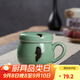 龍泉青瓷茶杯辦公室茶具帶蓋帶柄會(huì )議喝茶高檔家用泡茶杯手工杯茶具禮盒裝 弟窯梅子青點(diǎn)彩-禮盒裝