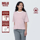 無(wú)印良品（MUJI）女式 條紋 圓領(lǐng)短袖T恤 上衣打底衫女款內搭女裝女士 粉紅色條紋 L (165/88A)