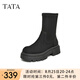 他她（TATA）厚底彈力短靴女增高絨面美拉德風(fēng)靴子冬新款WD801DZ3 黑色（絨里） 36