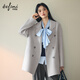 伊芙麗（eifini）朱珠代言駱駝絨蠶絲雙排門(mén)襟雙面呢大衣女2025秋季毛呢 曉霧灰 L