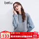 百圖betu女裝冬季新款毛衣圓領(lǐng)復古牛仔撞色拼接袖毛衫女2411T47 灰色 L