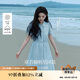 茵曼（INMAN）章若楠同款苧麻女裝娃娃領(lǐng)連衣裙2025春季新品長裙子 淺藍(lán)色 L
