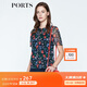 PORTS寶姿 新品商場同款女裝 夏季新品紅花藍屋荷葉邊領(lǐng)上衣 丈青印花 S (4)