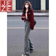 JEZE法式感開(kāi)衫毛衣短款外套女2024秋冬季新款設計感別致針織上衣 酒紅色版【z】 M 【建議95-105斤】