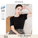 JESSIE液氨棉正肩短袖t恤女士夏季打底衫新款上衣 黑色-圓領(lǐng) S