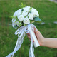 貞嘻領(lǐng)證手捧花仿真花拍照道具花束結婚西式婚禮求婚手捧花白色玫瑰花 絲帶蕾絲手捧花【白玫瑰】