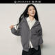 佐丹奴 【韓國同款】外套女裝新款內抓絨刺繡連帽衛衣開(kāi)衫05324932 03炭灰 M