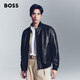 BOSS博斯【禮物】男士25年冬季新款紋理皮革常規版型夾克 001-黑色 L (50)