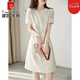 皮爾卡丹（pierre cardin）法式連衣裙女2025夏季新款通勤圓領(lǐng)寬松優(yōu)雅收腰顯瘦直筒裙 米白色 L