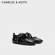CHARLES&KEITH25秋季新品圓頭平底鉚釘芭蕾瑪麗珍鞋七夕禮物CK1-70381146 Black黑色 40 （255）