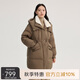 艾萊依仿羊羔毛領(lǐng)羽絨服女中長(zhǎng)款大衣保暖外套 茶褐色 S