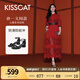 KISSCAT接吻貓孫一文同款【云感】25夏方頭粗跟時裝涼鞋黑色一字帶涼鞋 黑色 37