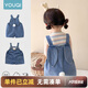 優(yōu)奇嬰兒背帶褲夏季女寶寶2025兒童夏天休閑外出褲子可愛(ài)連體牛仔短褲