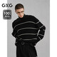 GXG男裝 商場(chǎng)同款100%羊毛黑白條紋毛衫男通勤 黑色 180/XL