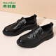 木林森男鞋皮鞋男2025春夏季新款豆豆鞋男士一腳蹬厚底商務(wù)休閑鞋子男款 黑 41