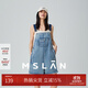 MSLAN|商場同款夏季新款毛邊刺繡做舊牛仔背帶褲學(xué)院風(fēng)減齡短褲 城灰藍(lán) M